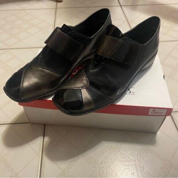 Minimalist Chic RIEKER Leather Loafers Black Orthopedic Comfort Shoes US 10 - Picture 3 of 12